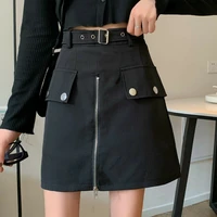 lady short skirt with belt a line mini high waist harajuku gothic punk black