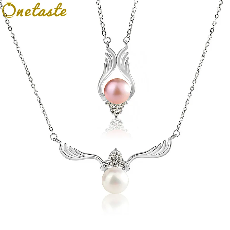 

925 Silver White Purple Pearl Waving Wings Choker Necklace Korean Style DIY Necklace Setting Fashion Accessories Gift