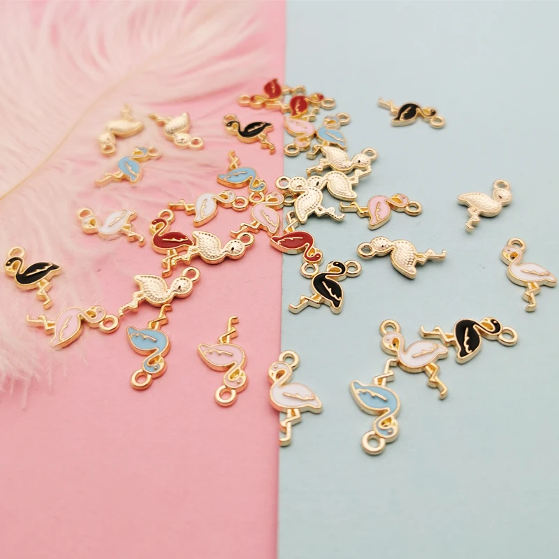 20 штук капли масла мини Фламинго в форме эмаль подвески виде металлической