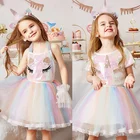 Костюм единорога для девочек, маскарадный костюм, радужная пачка с блестками, для дня рождения, принцессы, косплей, комплект одежды для маленьких девочек