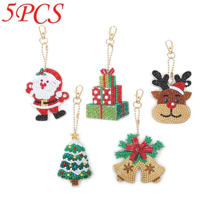 

5Pcs 5D DIY Full Diamond Painting Keychain Xmaas Keyring Art Craft Key Bag Decor Christmas Diamond DIY Diamond Painting Keychain