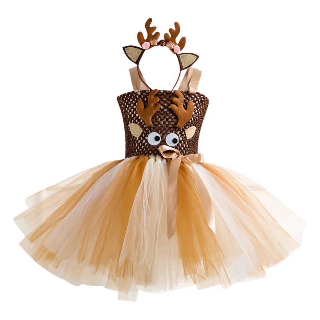 Платье-пачка с оленем платья для маленьких девочек костюм на День Благодарения