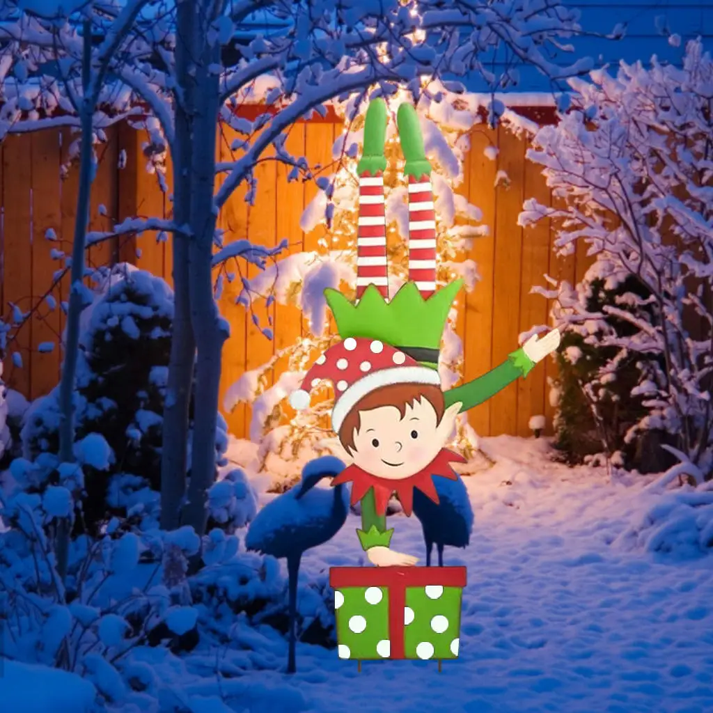 

Metal Christmas Stake Yard Decoration Holiday Garden Wonderland Boy Ornaments Yard Stakes for New Year Driveway Signs Pathway
