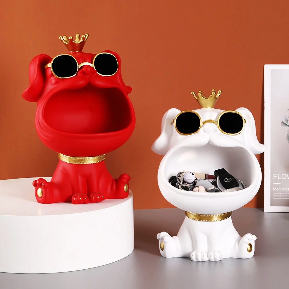 

Home Living Room Decor,Animal Figurines,Glasses Dog Sculpture,Ornament,Statue,Table Decoration,Desktop Candy Snacks Storage Box