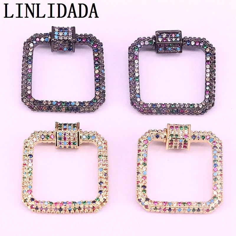 

5Pcs Fashion cz square shape clasps,multicolor cubic zirconia micro pave charm,plating cz inlay clasp,necklace/bracelet jewelry