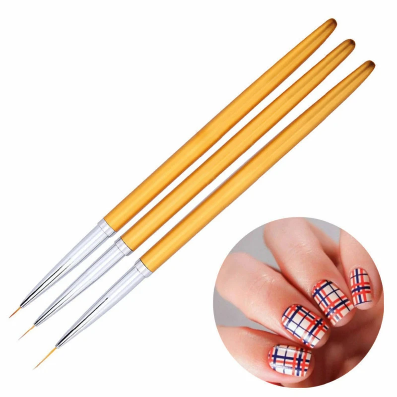 

3Pcs/Set Nail Art Brush Yellow Crystal Liner Dotting Acrylic Builder Painting Drawing Carving Pen UV Gel Manicure Tool