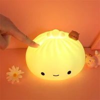 cute led night light bun dumpling cartoon rechargeable pat lights creative soft silicone lamp colorful fine ornaments lighting b