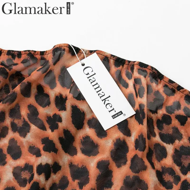 Женский прозрачный комбинезон с длинным рукавом Glamaker леопардовый открытыми
