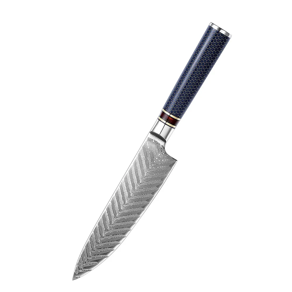 

8-inch Chef's Knife Damascus Steel VG 10 Sharp Gyutou Practical Slicing Chopper with Resin Honeycomb Handle Kitchen Knives