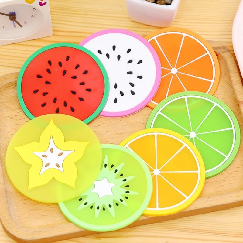 

7 Pcs/Set Hot Coaster Fruit Shape Silicone Cup Pad Slip Insulation Pad Cup Mat Pad Hot Drink Holder Free Shipping