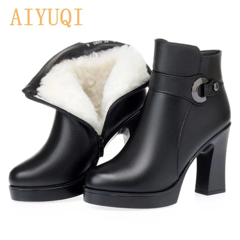 

AIYUQI/женские ботинки на высоком каблуке; Новинка 2022 года; Шерстяные теплые женские зимние ботинки; Модные офисные женские ботильоны