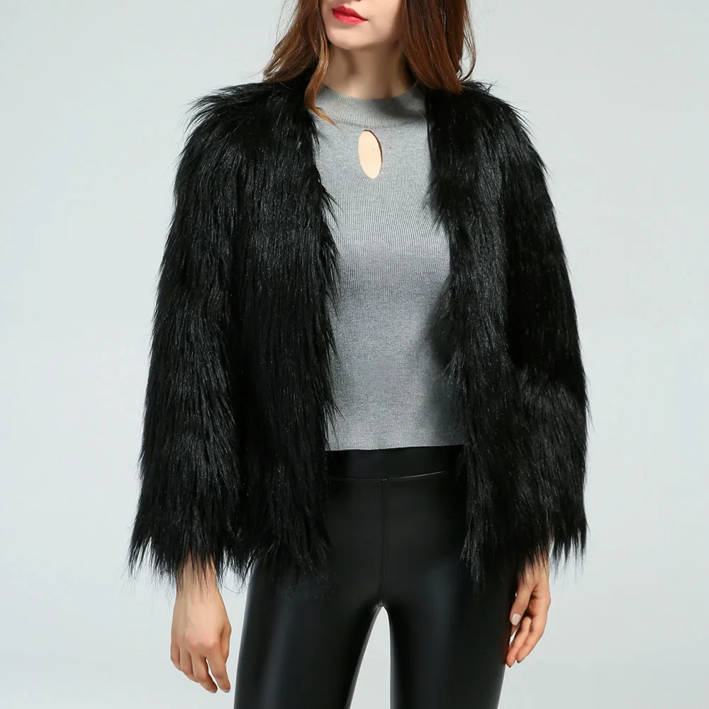 Меховое пальто женское пушистое теплое с длинным рукавом женская верхняя одежда