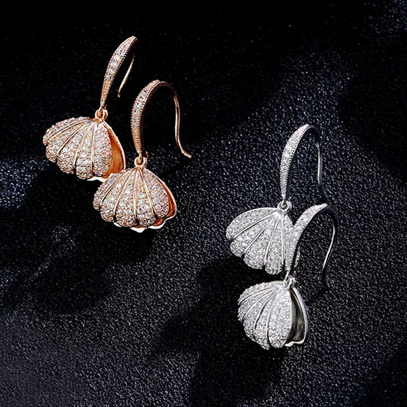 Сверкающие серьги SINLEERY в виде ракушек с кристаллами для женщин цвета розового