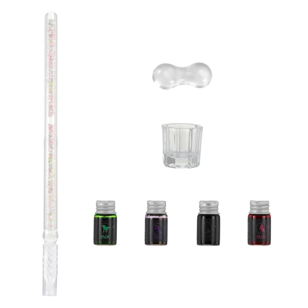 

1 Set of 7Pcs Glass Dipped Pen Ink Calligraphy Pens Set with 4 Colorful Inks