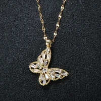 fancy crystal butterfly necklace pendants for woman chokers rhinestone shining stainless steel cubic zircon chain wedding gift