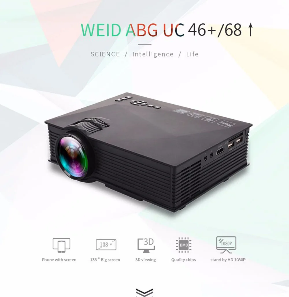 UNIC UC68 Mini Projector Multimedia Home Theatre 1800 lumens LED HD 1080p Better Than UC46 Support Miracast Airplay 