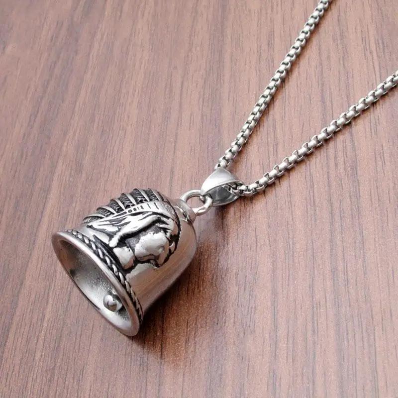 

Punk Necklace Biker Personality Jewelry Vintage Silver Color Chiefs Bell Pendant for Men Boy