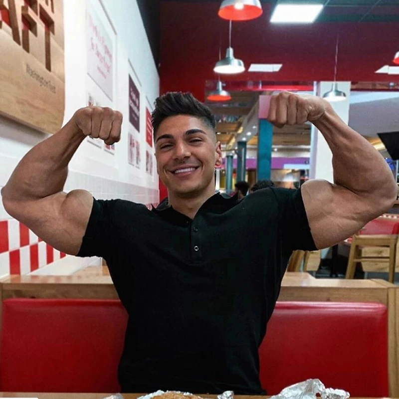 

Рубашка-поло мужская с коротким рукавом, хлопок, однотонная, облегающая, дышащая, для спортзала и фитнеса, лето