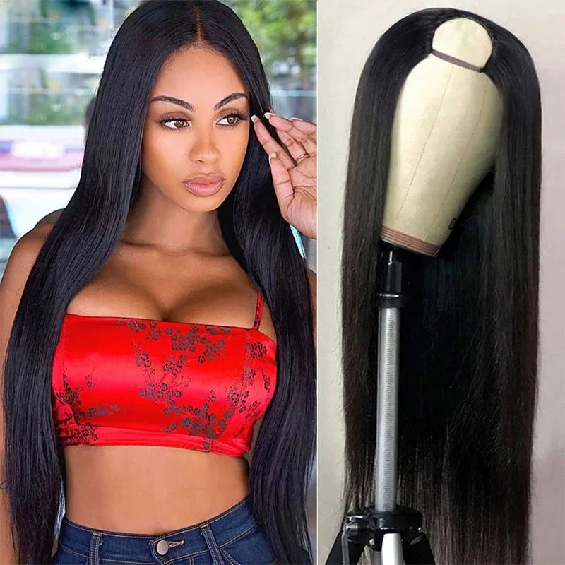 

Женские парики из натуральных волос, без клея, шелковистые прямые U-образные волосы 2x4, парик средней U-образной формы, 100% бразильские натурал...