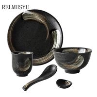5pcs relmhsyu japanese style simple ceramic bowl round dinner plate for one person restaurant tableware