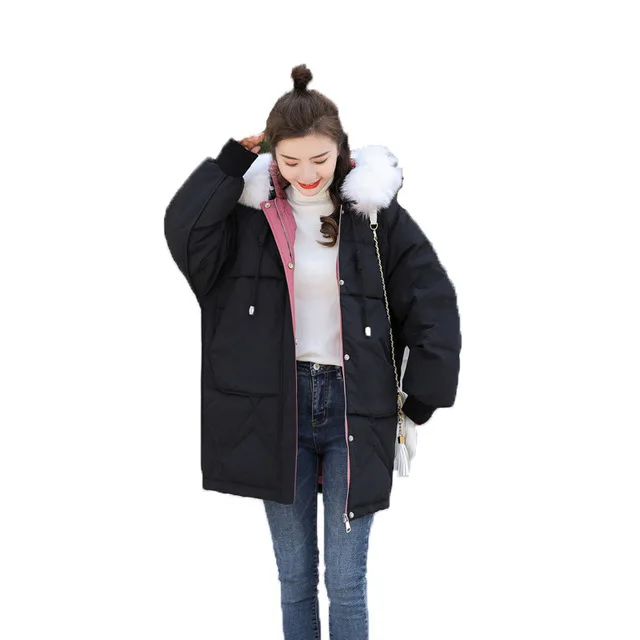 Женский пуховик с большим меховым воротником зимняя теплая длинная куртка на