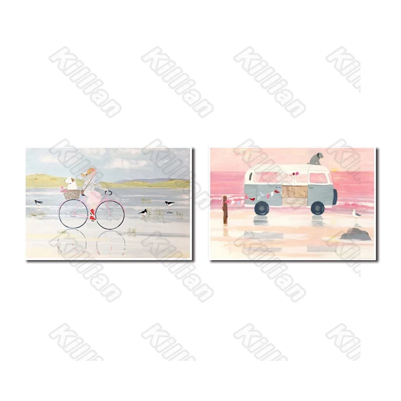 

Ink Style Spray Canvas Painting Posters Bus and Bicycle Travel Print Murals for Abstract Style Living Room and Decorative Murals