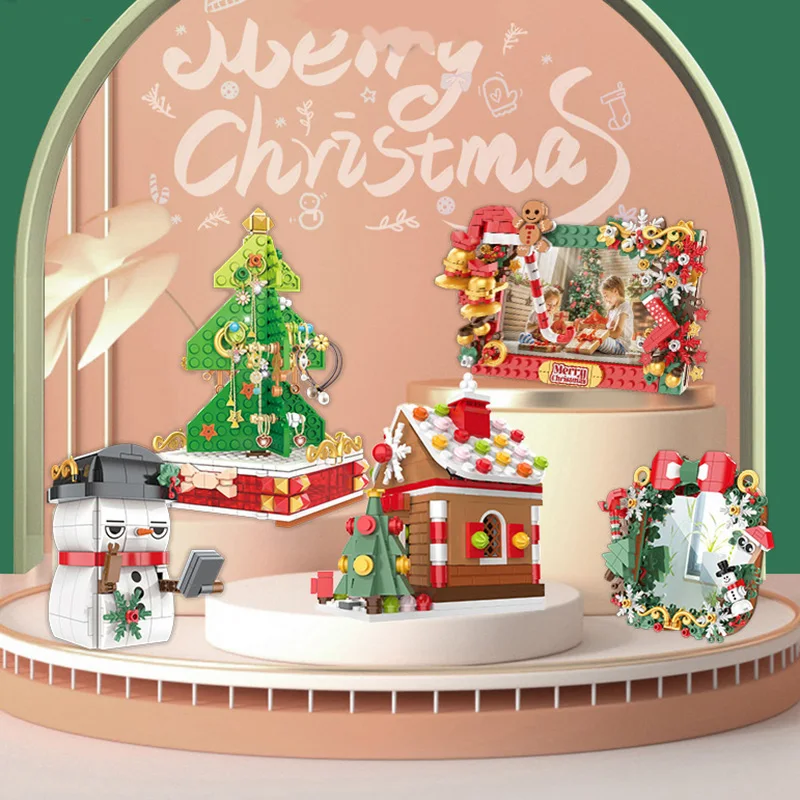 

Christmas Blocks Set Toys Home Decor Photo Frame House Tree Snowman Assemble Building Bricks Toys For Girls Boys Xmas Party Gift
