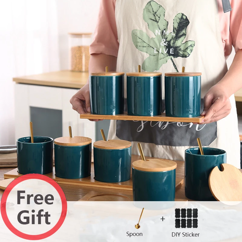 Темно зеленая сахарница домашний кухонный набор керамическая плитка банки с