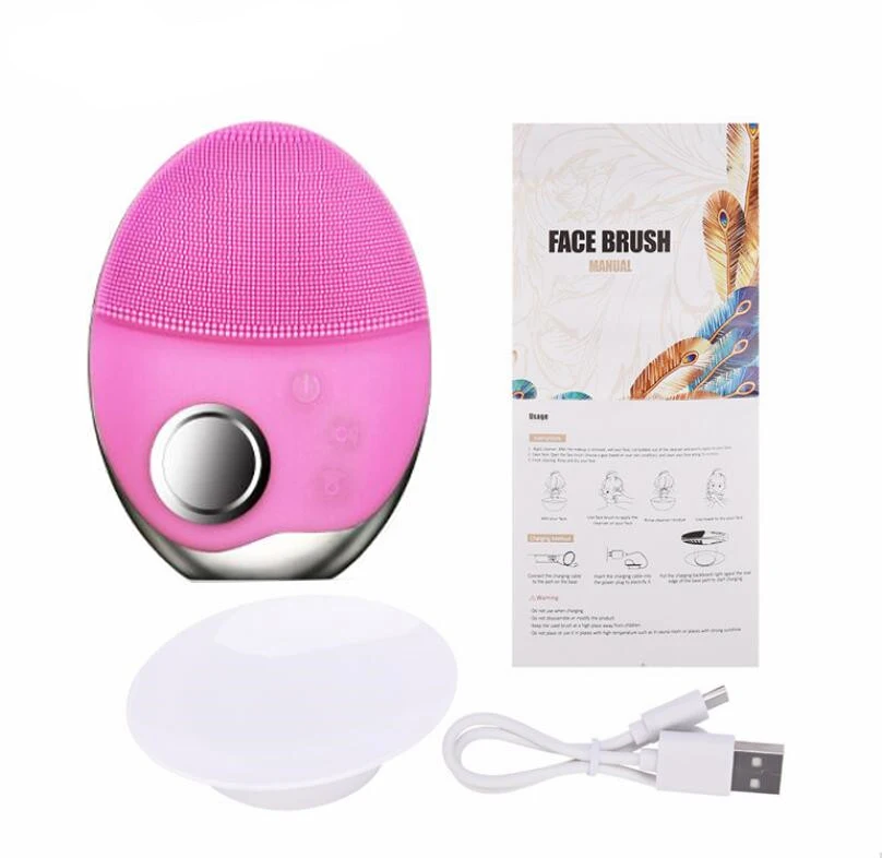 Pink Очищающая щетка для лица USB/Беспроводная зарядка ультразвуковая Очищающая Мягкая силиконовая кисть светодиодный светильник Очищающая щетка для лица - Цвет: Pink
