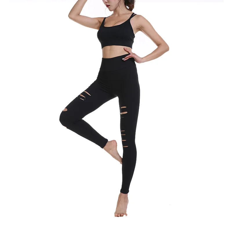 

Female Breathable High Waist Sports Pants Ripped Style Stretch Yoga Gym Street Outdoor Leggings