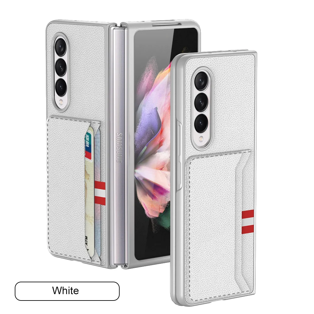 anti slip leather card holder case for samsung galaxy z fold 3 5g fold3 anti sweat mobile phone bag cover free global shipping