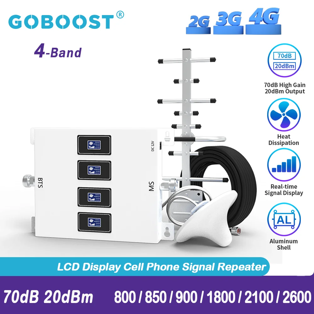 

Усилитель сотовой связи GOBOOST 3G 4G, LTE 800 850 2600, усилитель сигнала GSM 900 1800, усилитель сети, полный комплект