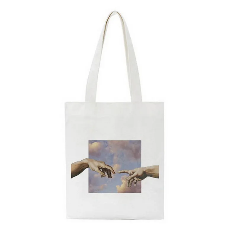 

Michelangelo Pattern Print Shoulder Bag Funny Gesture Harajuku Tote Bag Female Large-capacity Shopping Bag Eco Bag Student Bag