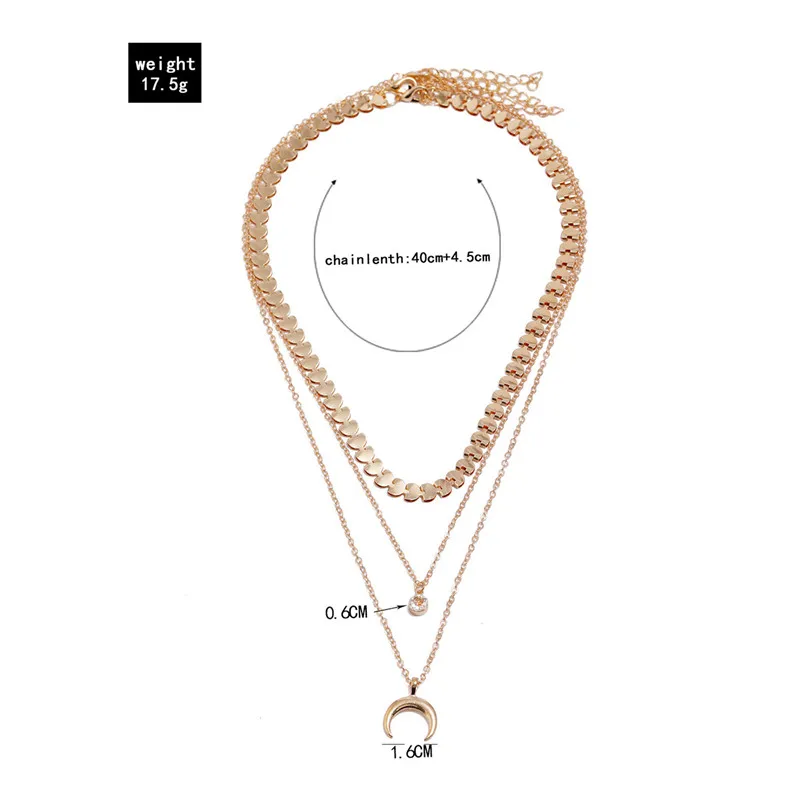 

HI MAN 3pcs/set Bohemian Sun Zircon Moon Fish Tail Mixed Pendant Necklace Women Simple Personality Daily Jewelry