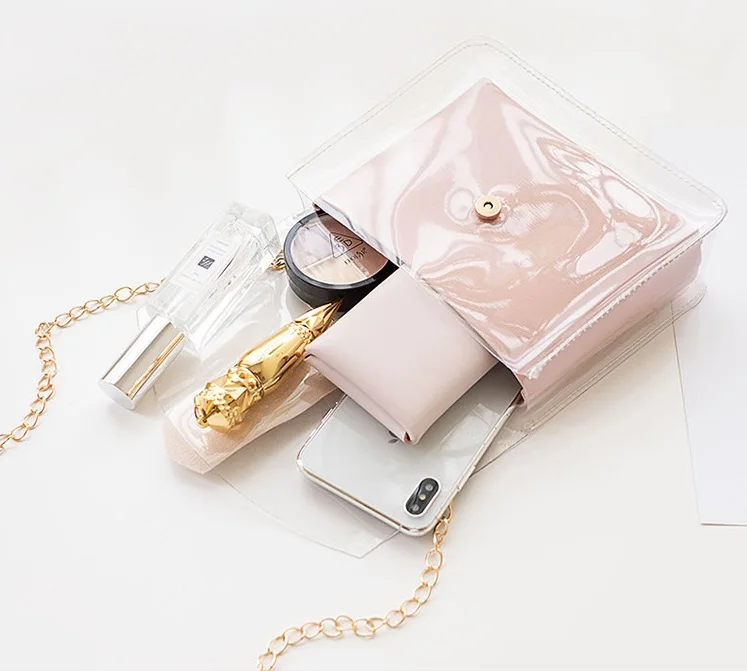 

Fashion Summer Transparent Clear PVC Jelly Shoulder Bag Women Girl Purse Handbag Long Chain Mini Crossbody Messenger Bags