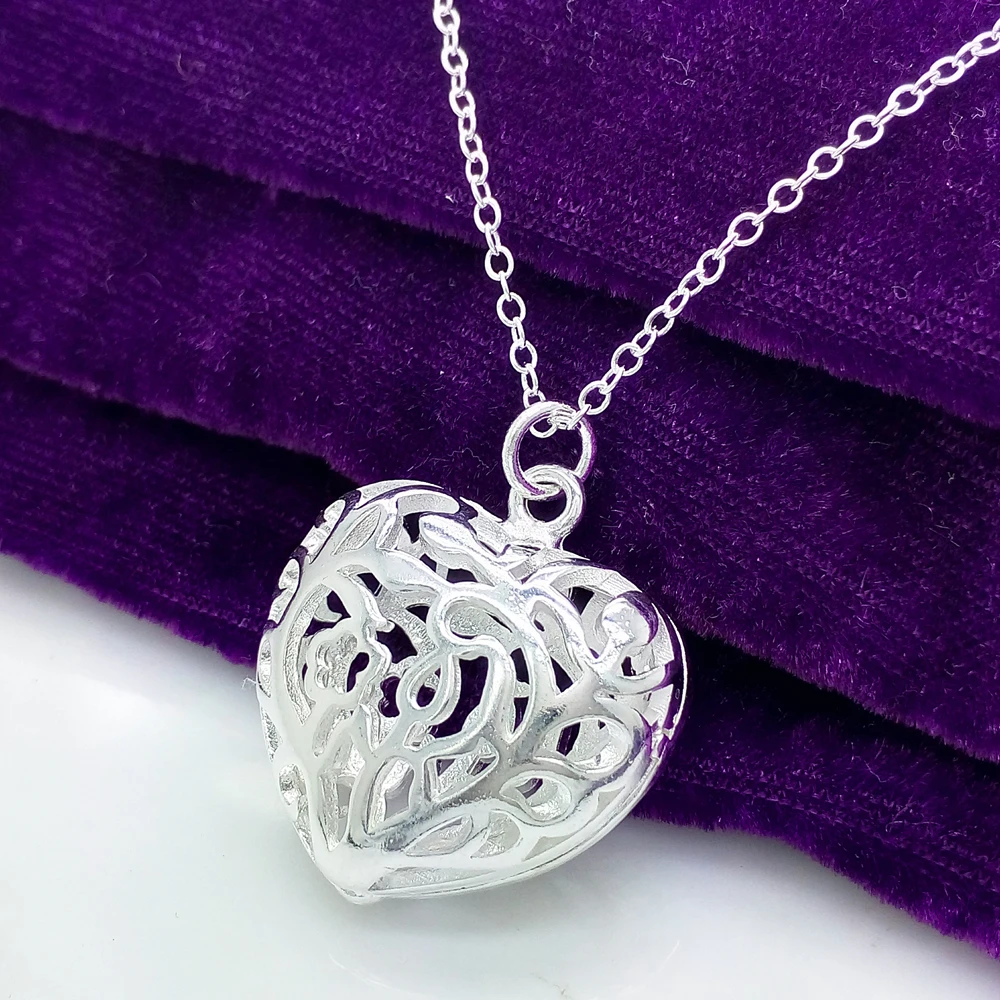 hot beautiful 925 stamp silver romantic heart pendant necklace for women fashion brands party wedding jewelry gifts free global shipping