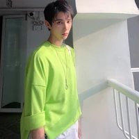 2020 spring and autumn trend new fluorescent green split t shirt mens loose top color avocado green sweater