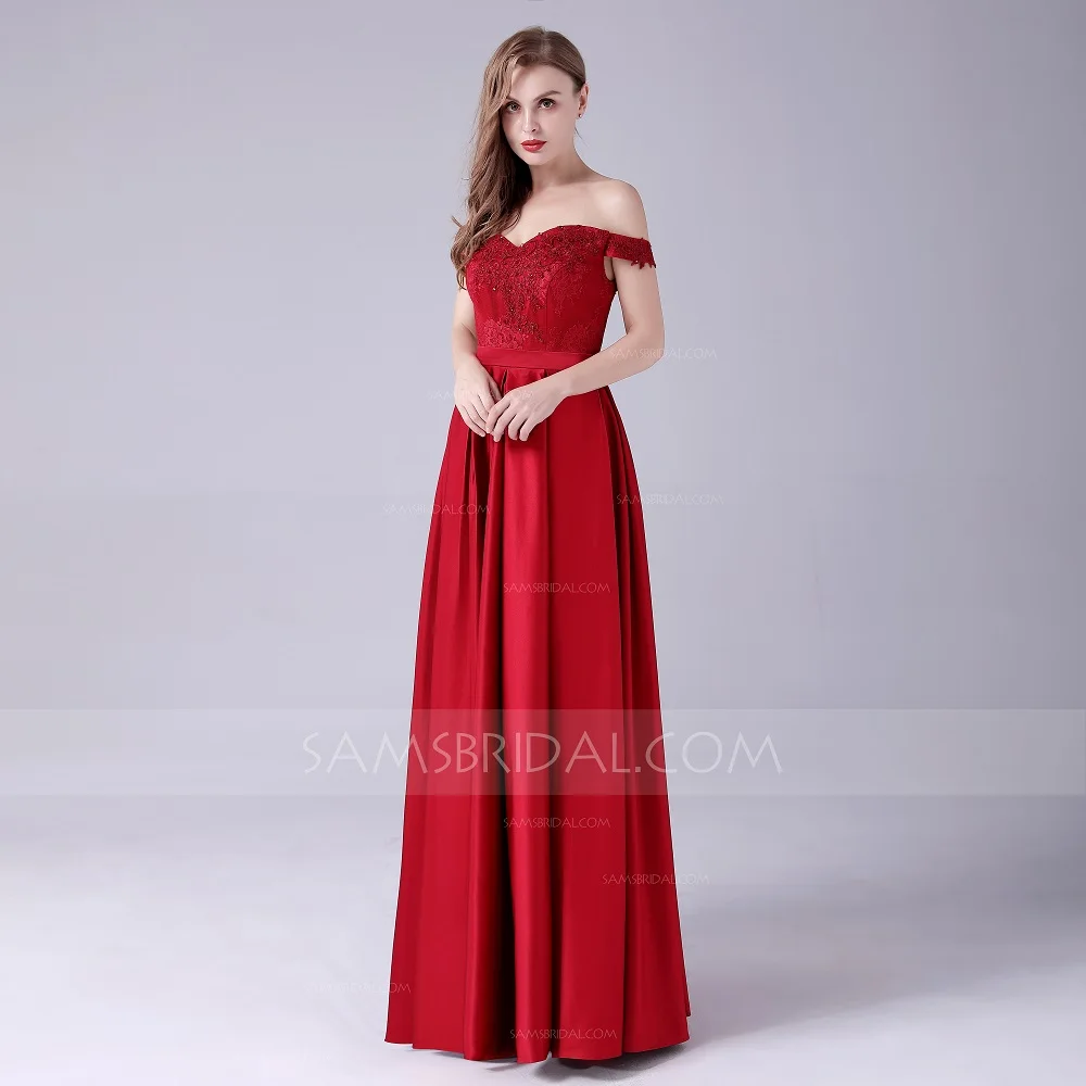 A Line v образным вырезом длиной до пола атласное вечернее платье с вышивкой| |