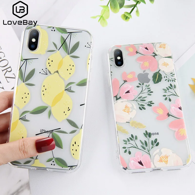 Прозрачный чехол Lovebay с цветами для iPhone X XS XR Xs Max 6 6S 7 8 Plus 5 SE мягкий ТПУ накладка