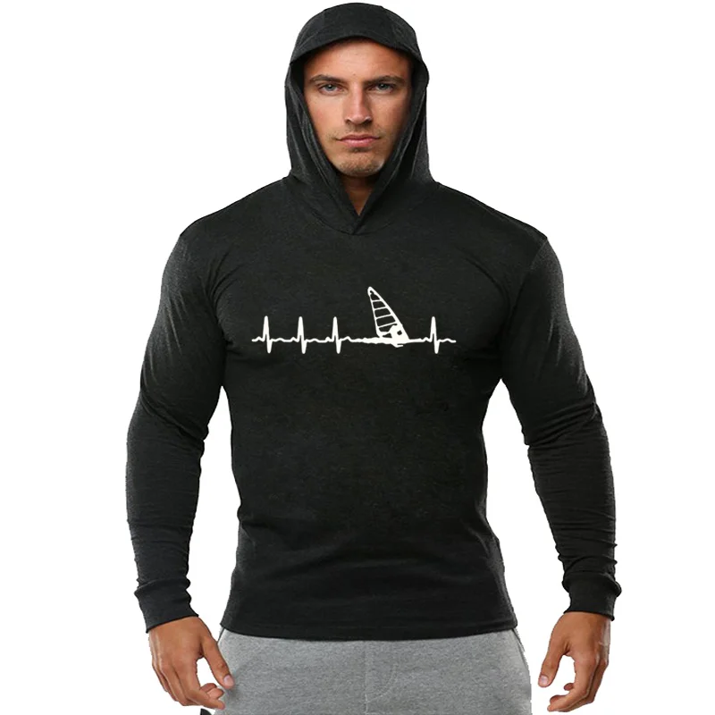 

Fashion Summer New Men Cotton TShirts Hoodie Windsurfing Heartbeat Stylisches Camisetas Funny Graphic Print Tees Tops Streetwear
