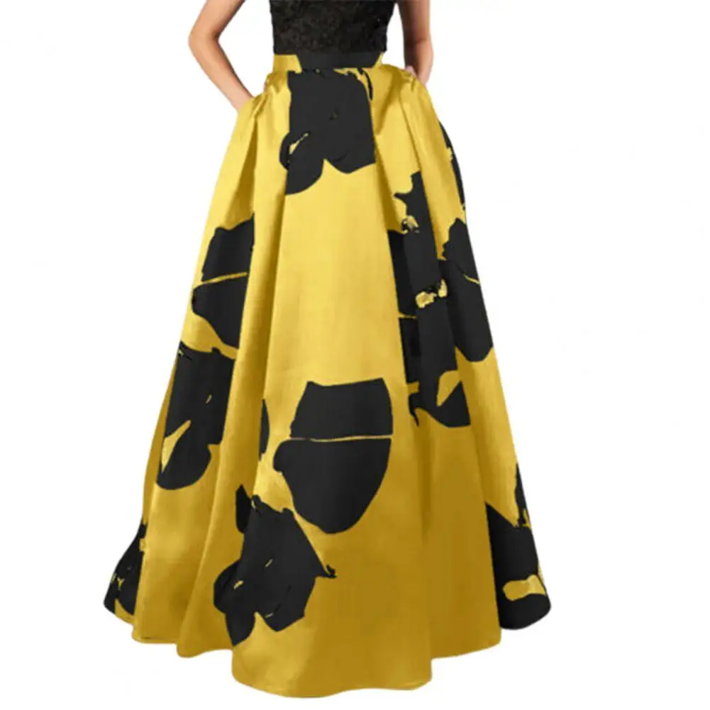 

Women's High Waist Skirts Flower Printed Bohemian Elastic Waist Floor-Length Long skirts plus size 4xl