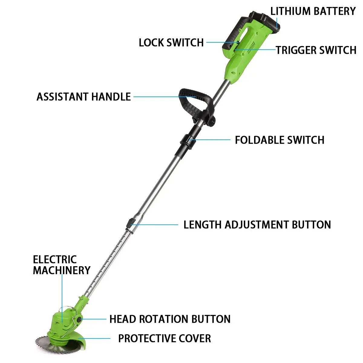 35000RPM 2000W 88VF Cordless Electric Grass Trimmer Lawn Mower Weeds Brush Collapsible Length Adjustable Cutter Garden