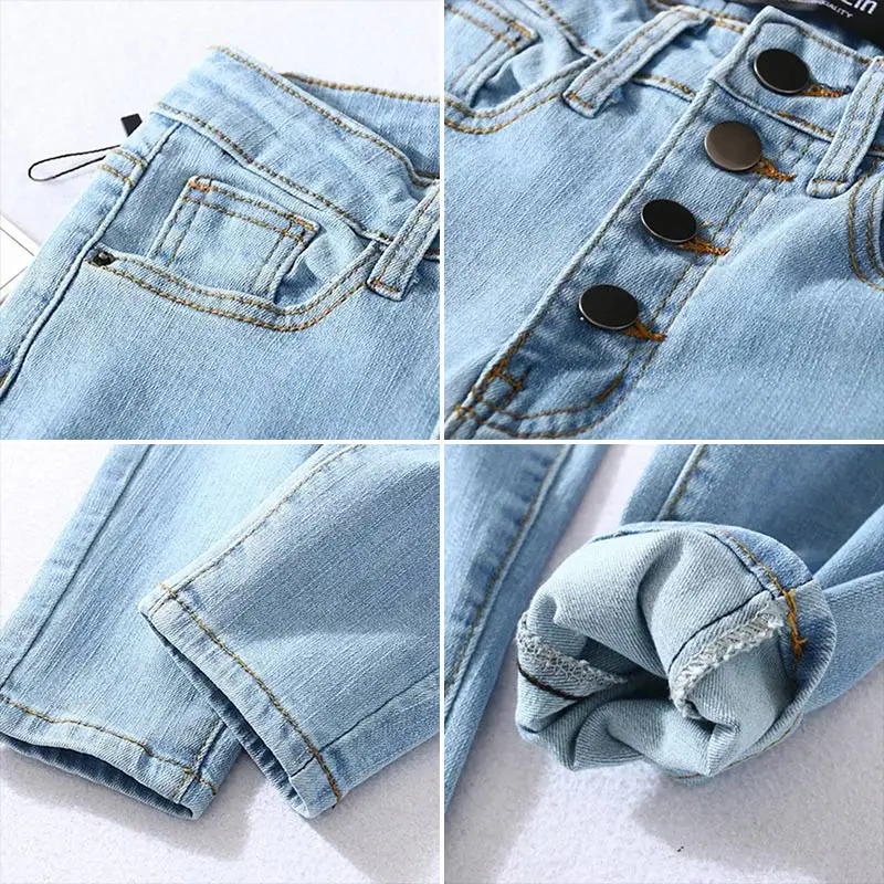 

Vintage High Waist Pencil Jeans Women Skinny Four Buttons Slim Fit Stretch Jeans Female 2021 Fashion Denim Long Trousers Lady