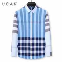 ucak brand striped pockets shirts men clothing turn down collar streetwear shirt pull homme spring autumn new men clothes u6108