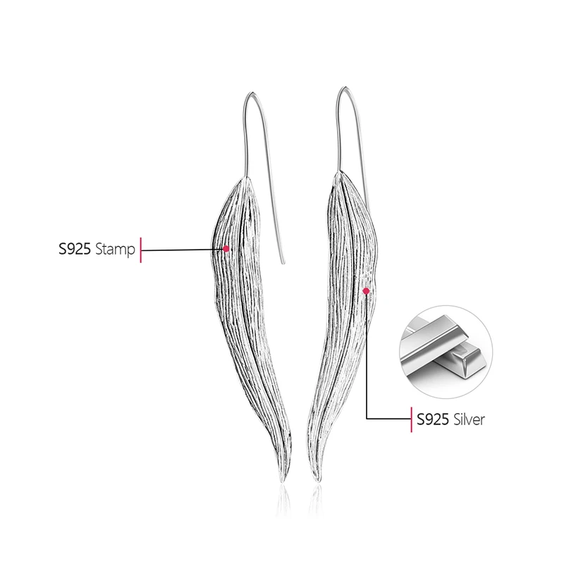 Lotus Fun реальные 925 Серебро Природный ручной Fine Jewelry длинные листья Мода висячие серьги для женщин brincos