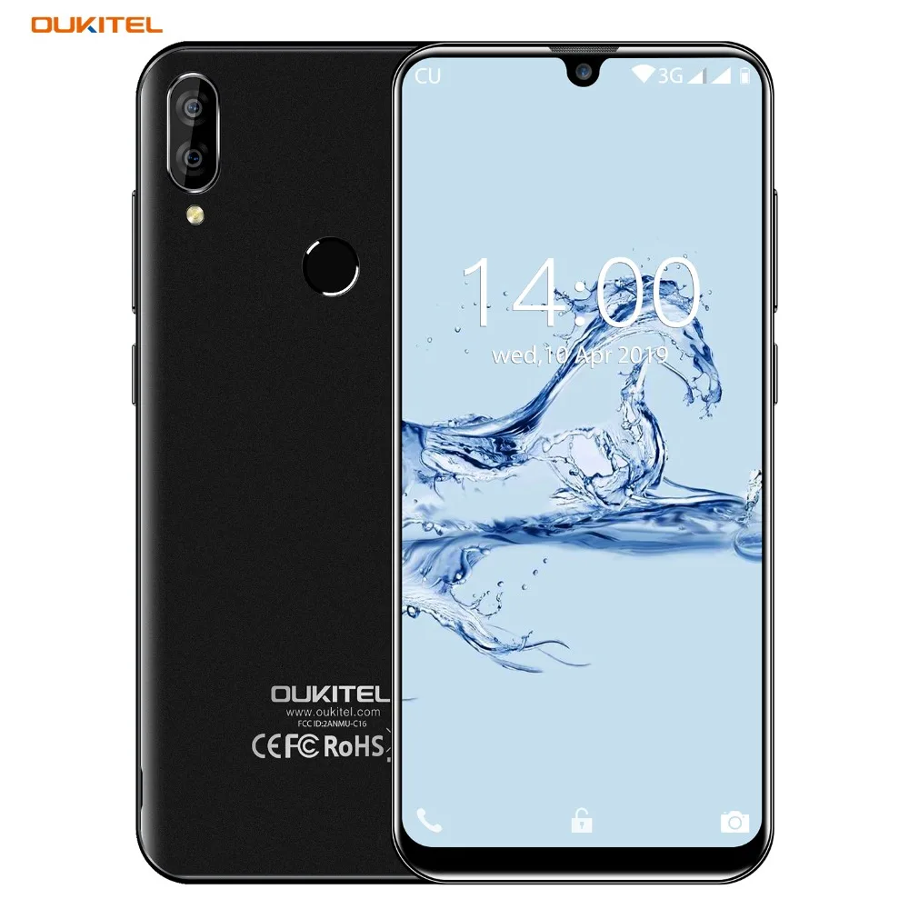 OUKITEL C16 5.71" HD+ 19:9 Android 9.0 Smartphone WaterDrop Fingerprint Mobile Phone MT6580P 2G RAM 16G ROM 2600mAh Unlock