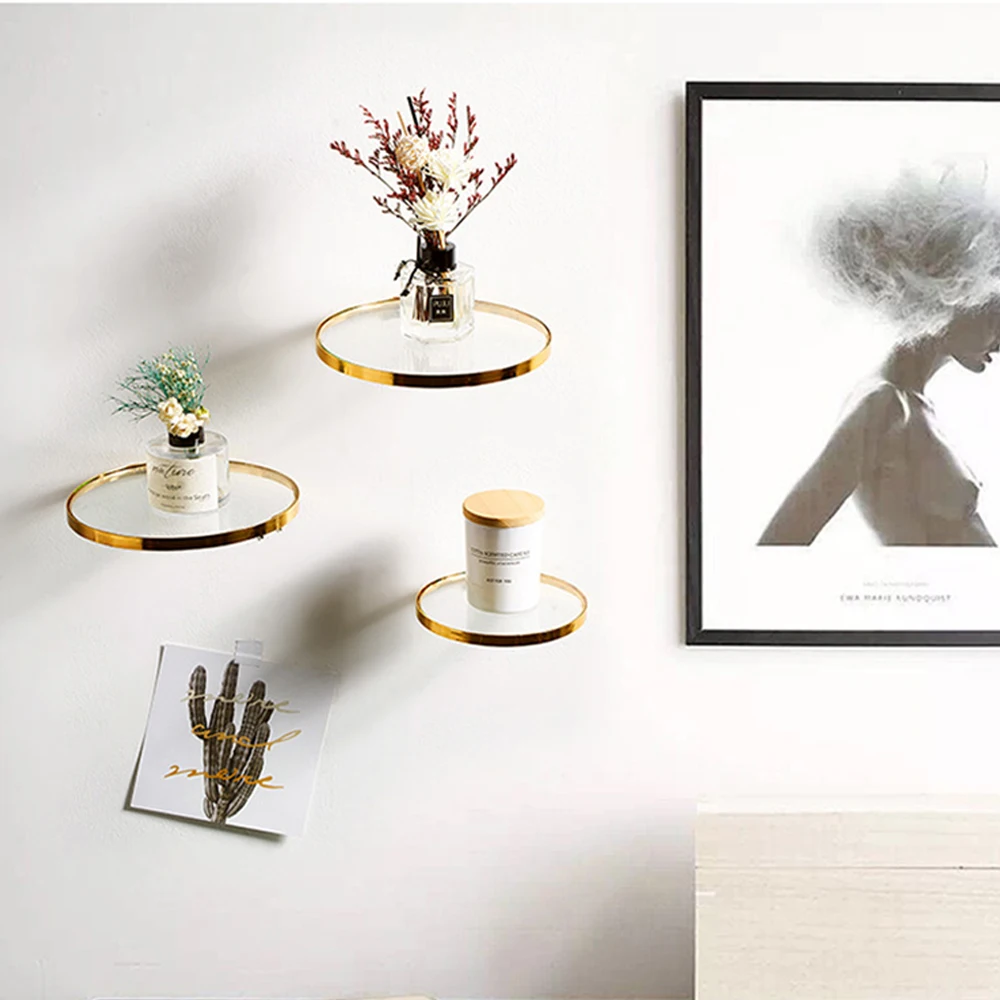 Круглая настенная подвесная железная стеклянная Золотая полка для растений в