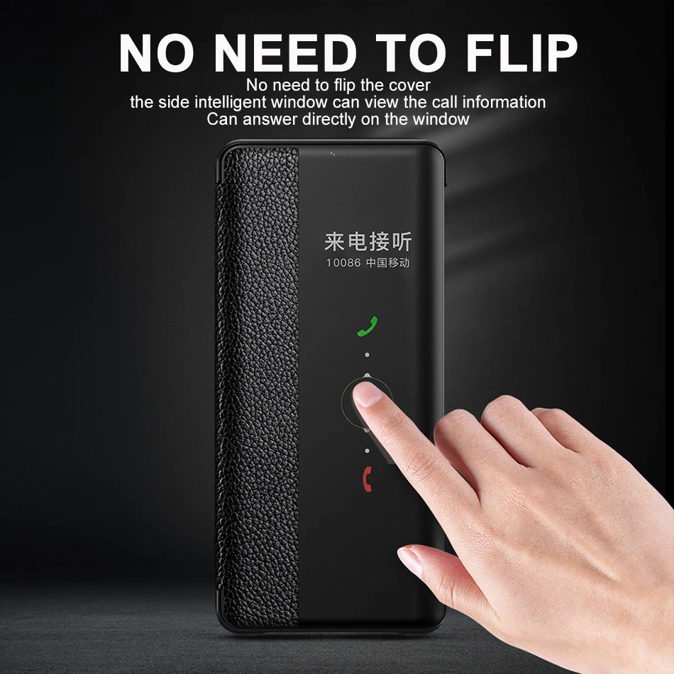 genuine leather flip cover for huawei p40 pro p50 pro plus case original mirror smart touch view wake sleep up protection free global shipping