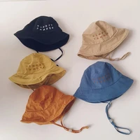 2021 korean style new spring baby kids letters embroidery bucket hats outdoor children sunshade hats adjustable belt beach cap