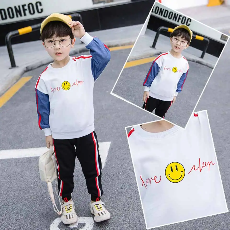 

Весенне-осенняя стандартная футболка с длинным рукавом для мальчиков и девочек, Повседневная Толстовка с мультяшными смайликами и круглым ...